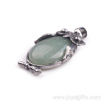 European Fashion Green Aventurine 18X25MM Cabochon Alloy Owl Pendant Necklace